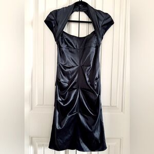 Vintage Le Chateau Black Ruched Satin Cocktail Dress